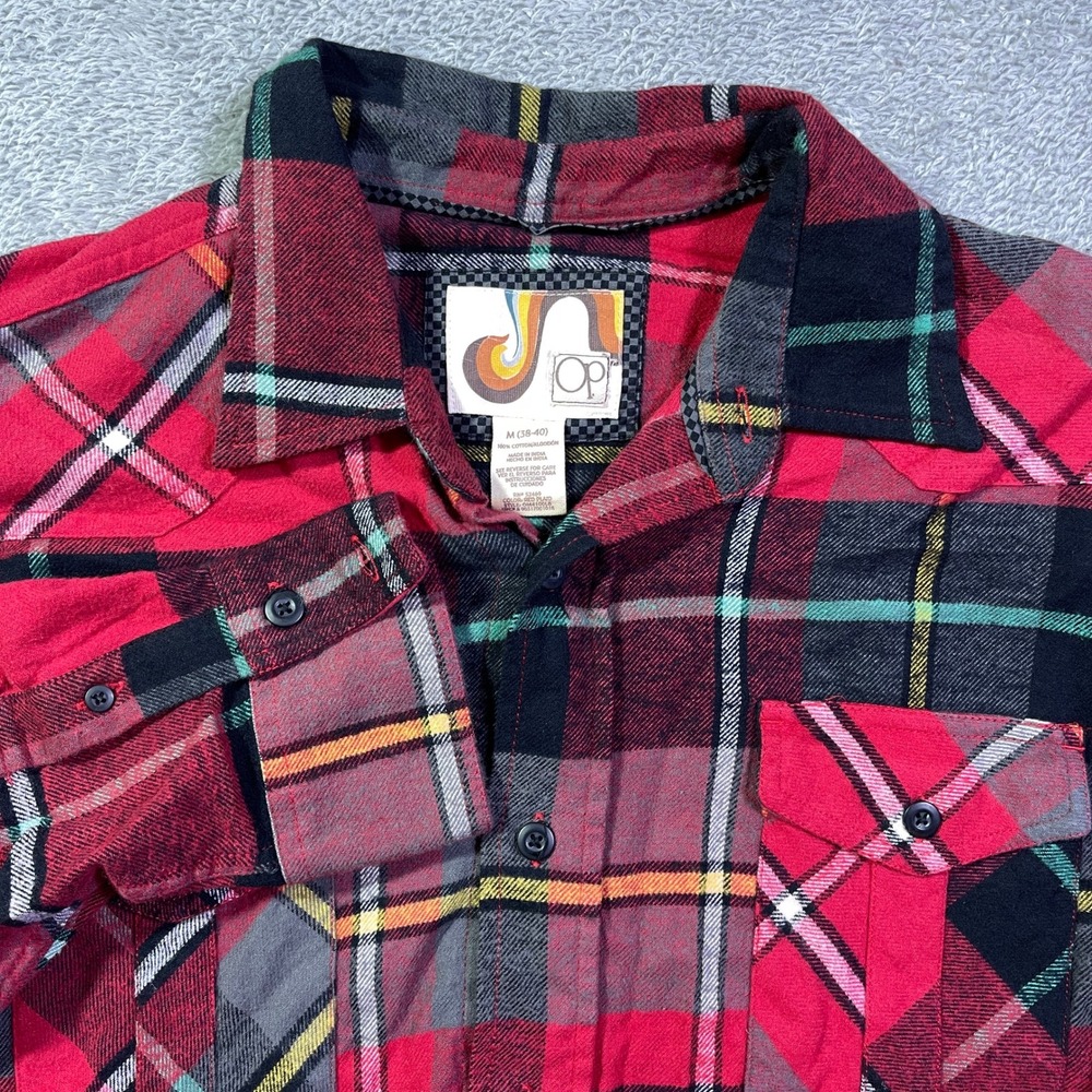 OP Ocean Pacific Mens Plaid Flannel Long Sleeve Button Down Shirt Size M